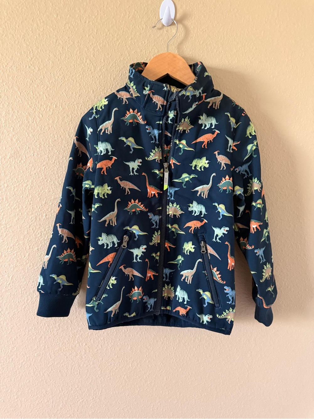 H&M Navy Kids Hoodie Jacket with Multicolor Dinosaur Print